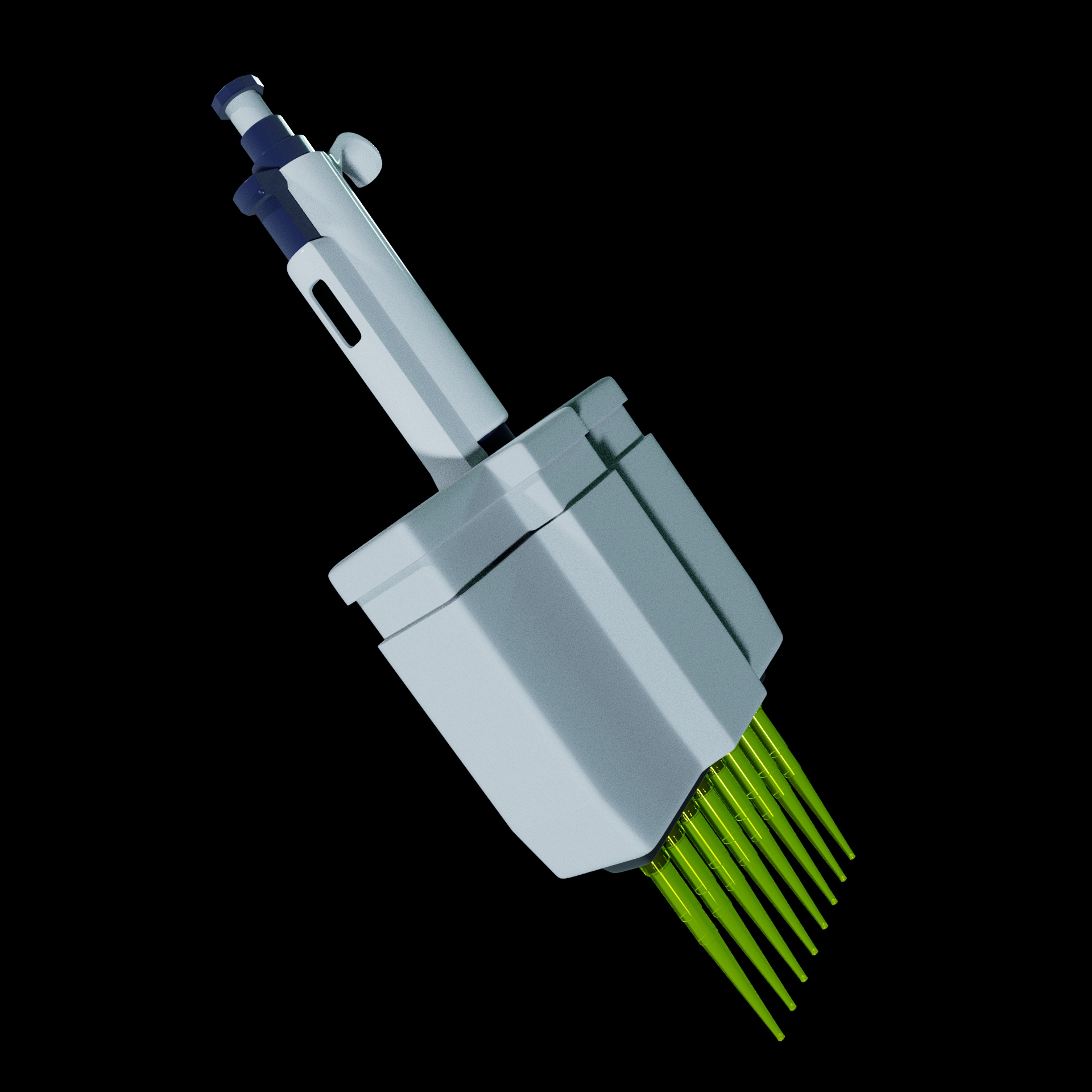 A Maya render of a multichannel pipette.
